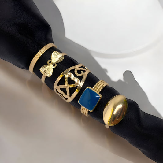 Stylish Golden Plated 5 Combo Rings Set for Women