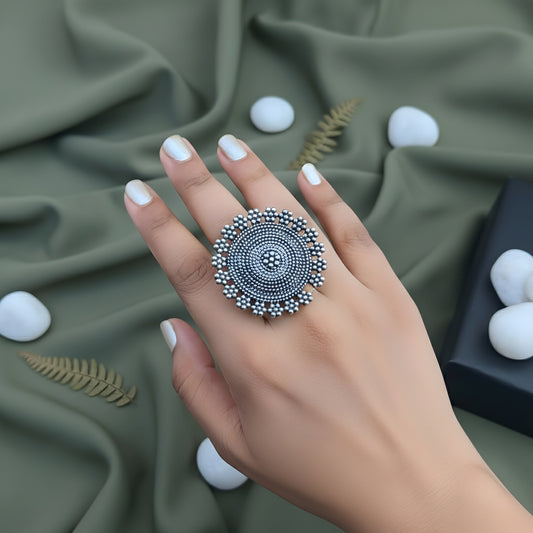 Opal Silver Plated Oxidised Ring