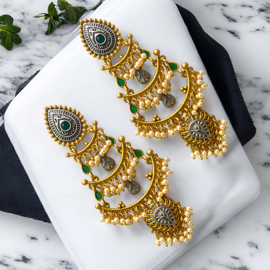 Antique Gold Plated Oxidised Chandbali Danglers