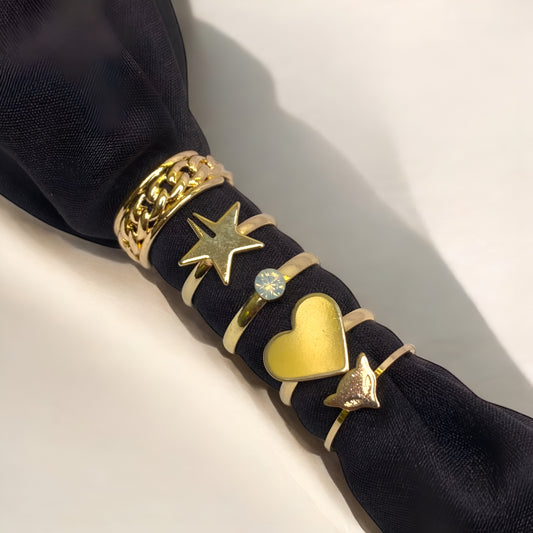 Stylish Golden Plated 5 Combo Rings Set for Women