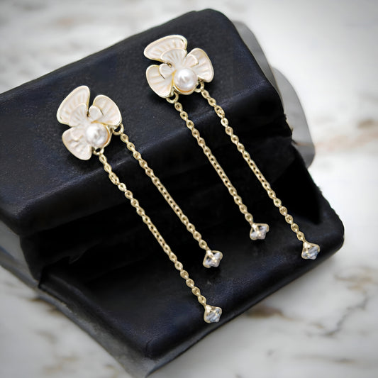 Beautiful Golden Korean Design Floral Danglers