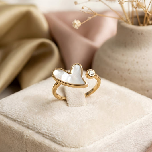 HEART clover mother of pearl RING Gold plated