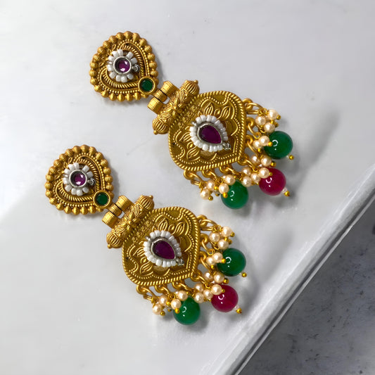 Beautiful Golden Antique Finish Traditional Danglers