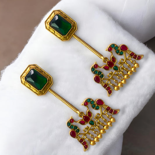 Beautiful Antique Gold Finish Peacock Design Danglers