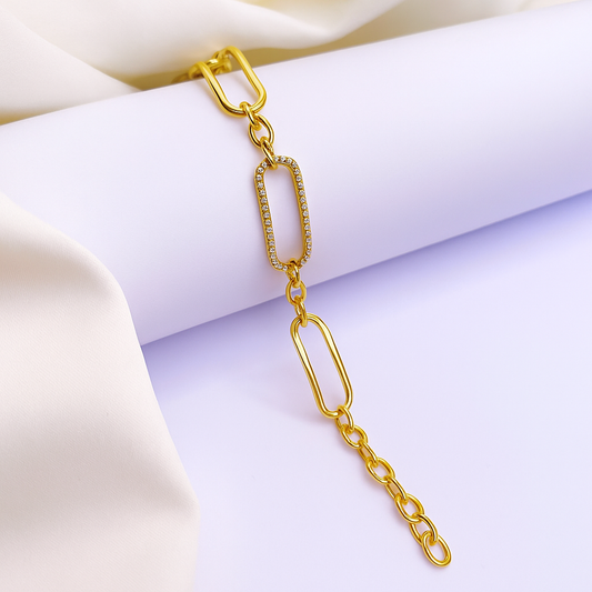 Vintage Golden Plated Link Chain Bracelet with CZ