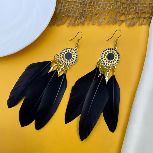 Golden Plated Feather Danglers