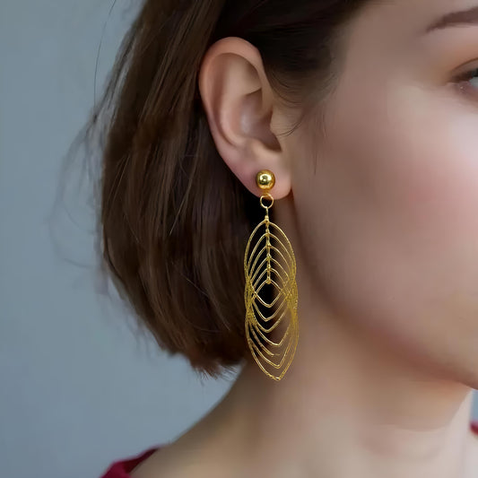 Gold Plated Layered Leaf Drop Danglers