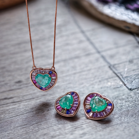 Heart Shaped Pendant Set with Aqua Colour