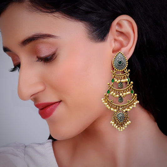 Antique Gold Plated Oxidised Chandbali Danglers