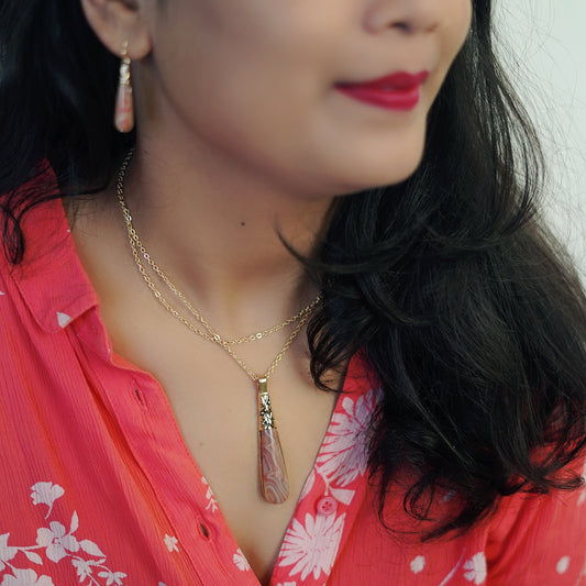 Brown Smokey Stone Pendant Set