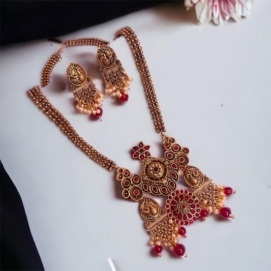 Premium Quality White & Red Pearl Necklace Set for Women