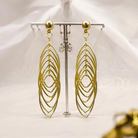 Gold Plated Layered Leaf Drop Danglers