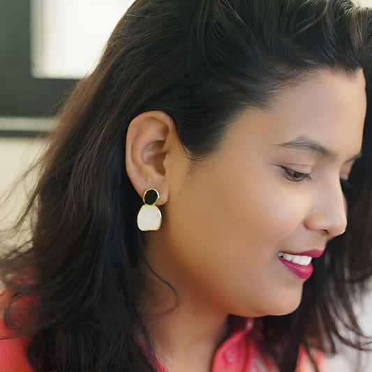 Black & Baby Pink Enamel Earrings