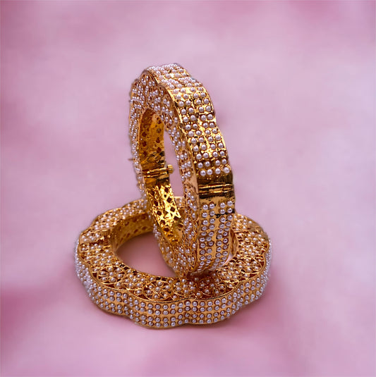 Gold Plated Rajwada Style Bangles with Pearls