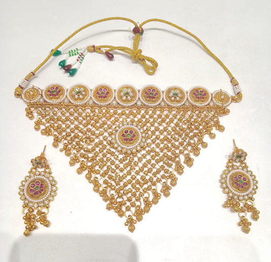 Majestic Gold-Plated Mesh Choker Set with Floral Medallions