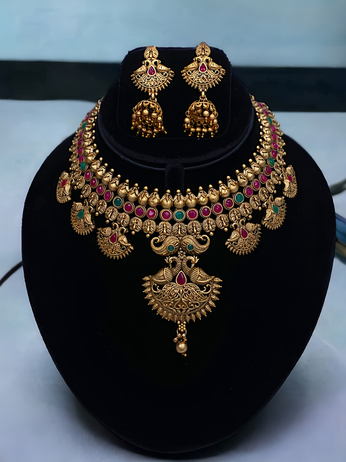 Regal Temple-Style Peacock Necklace Set