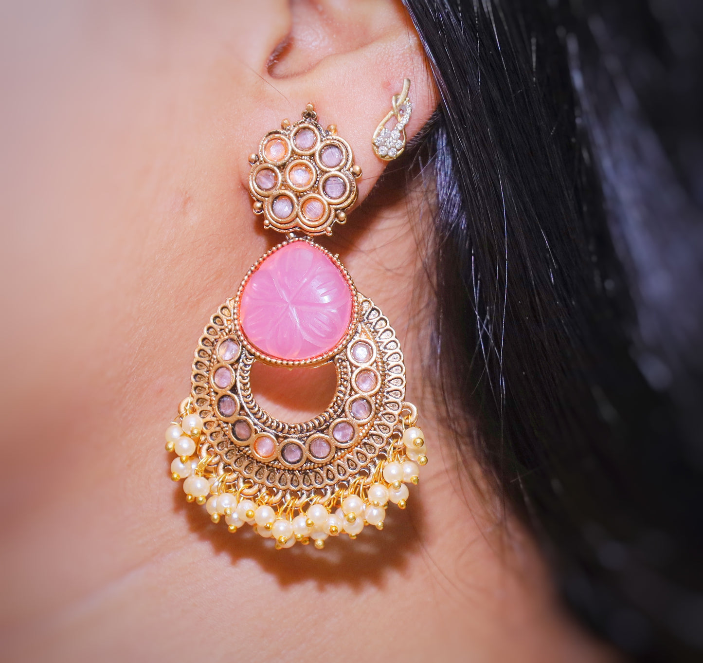 Ethnic Gold Plated Pearl Drop Earring for Women Chandbali Earring