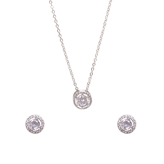 Beautiful Round Single AD Solitaire Chain Pendant Set with Studs