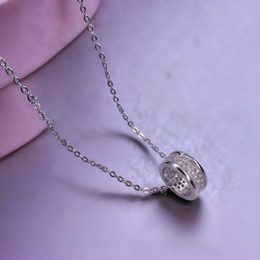 Silver Plated Donut Chain Pendant with CZ