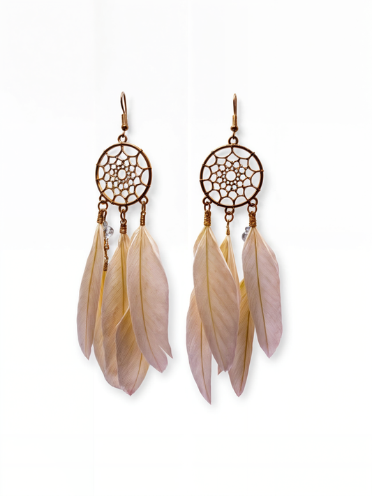 Off White Dreamcatcher Feather Danglers