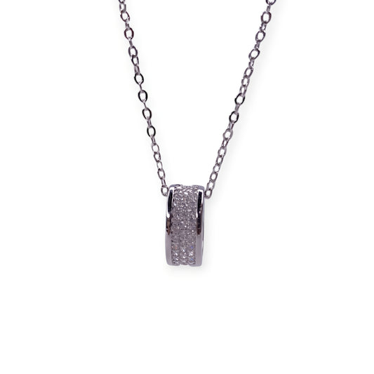 Silver Plated Donut Chain Pendant with CZ