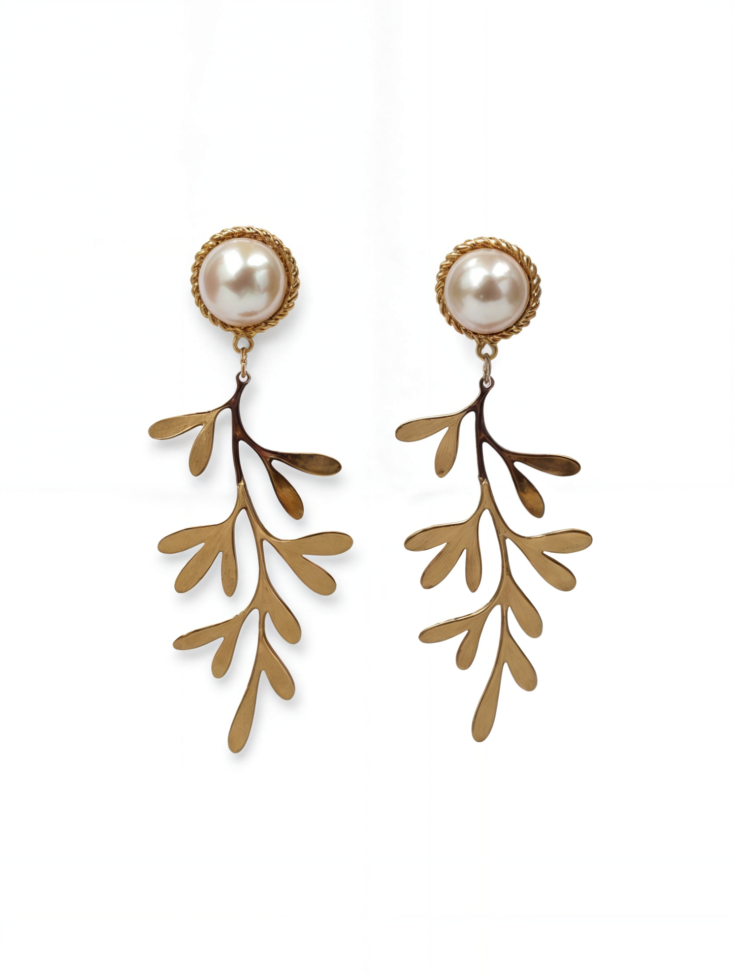 Gold Plated Leaf Danglers with Pearl