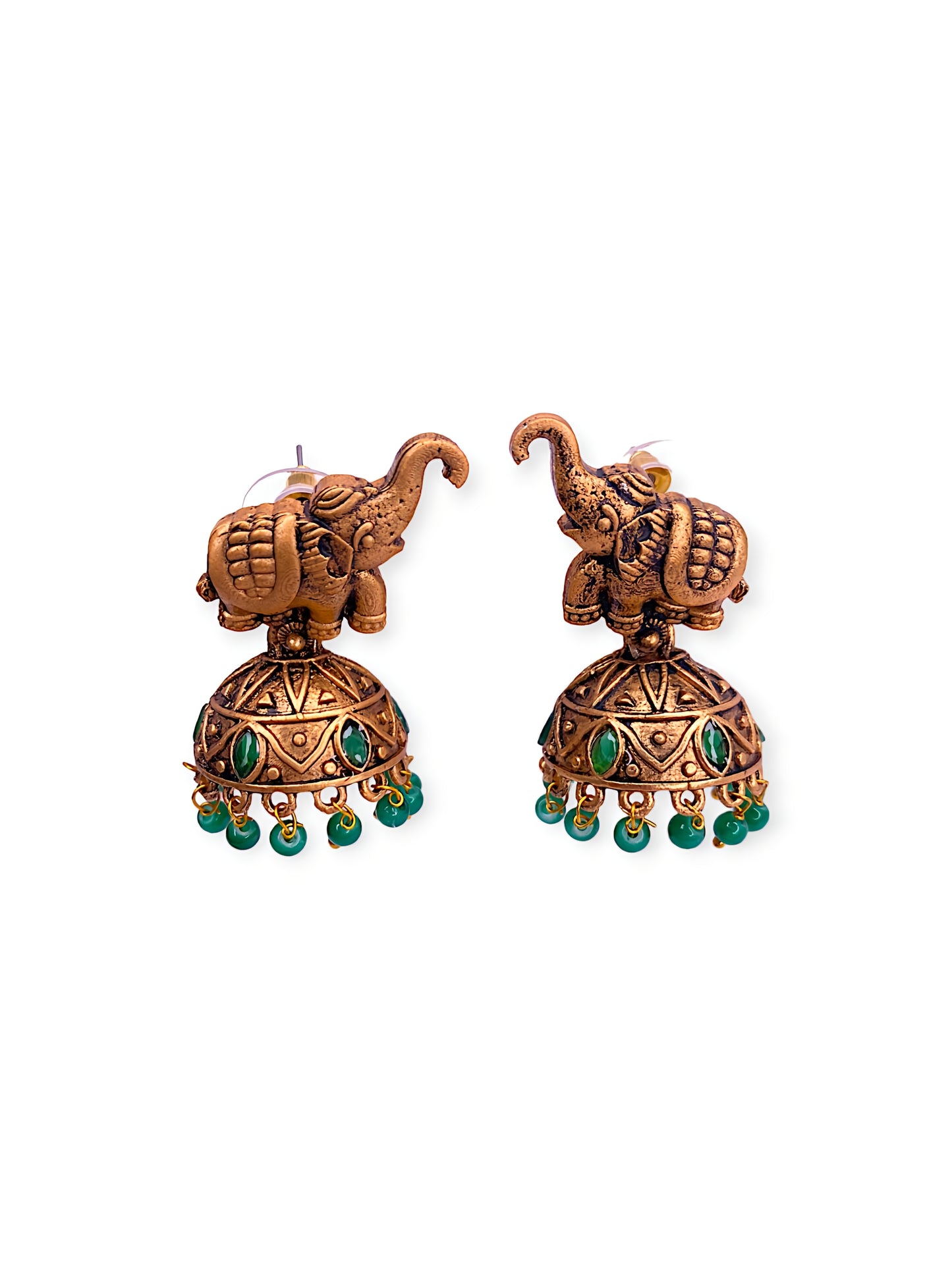 Elephant Model With Green Pearls Jhumki