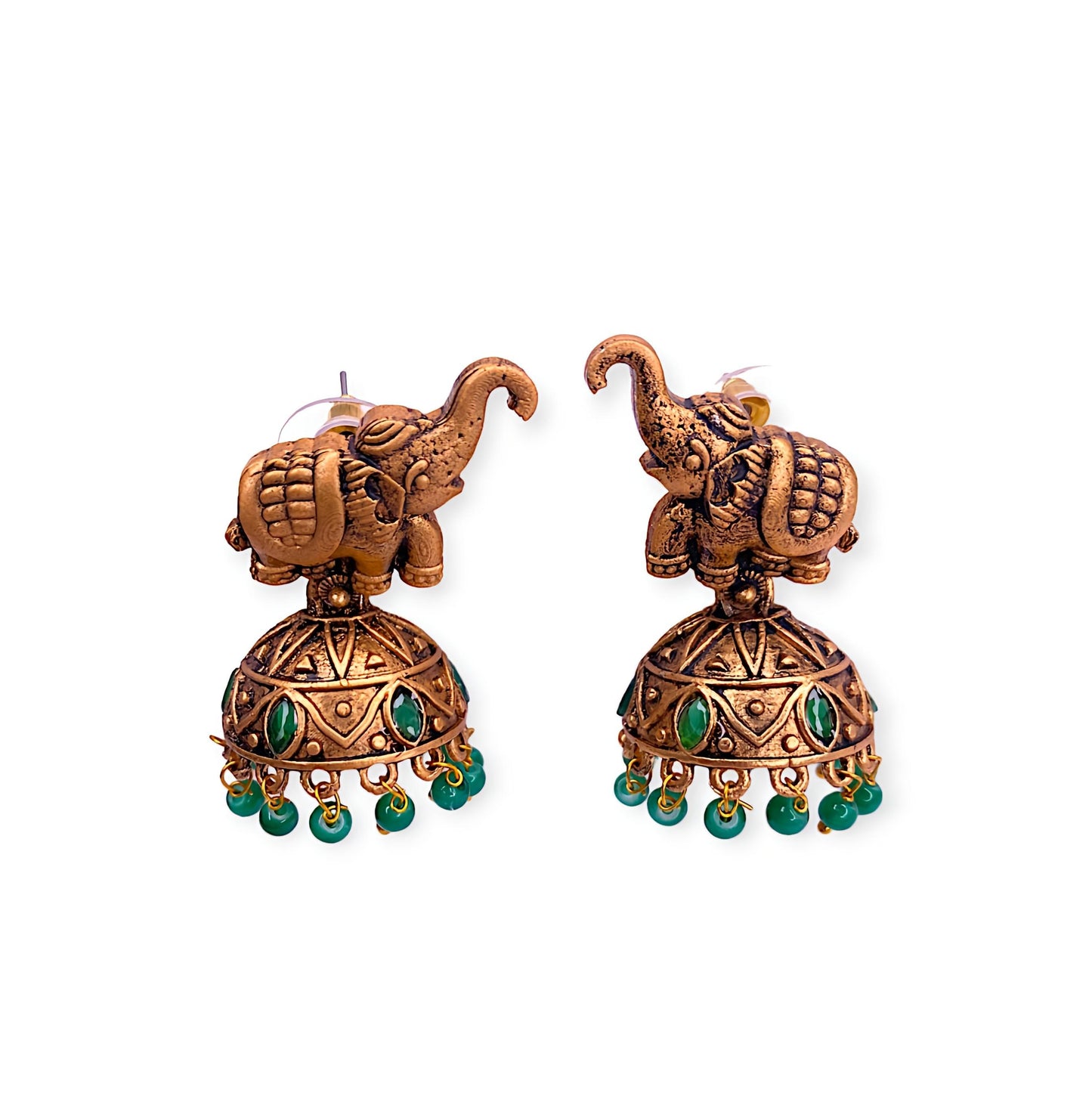 Elephant Model With Green Pearls Jhumki