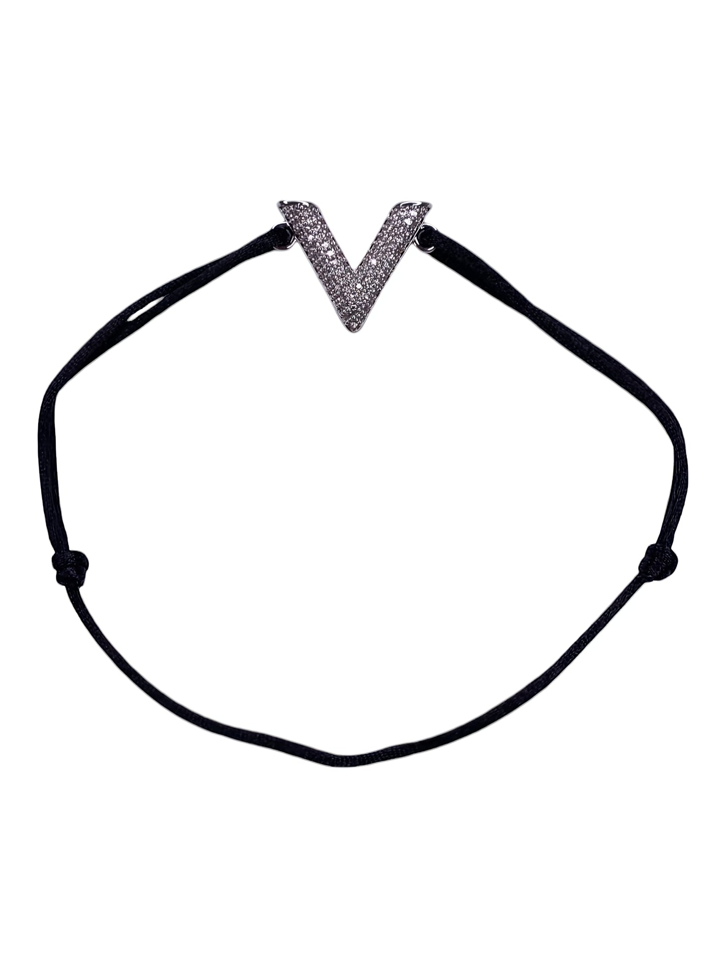Vintage V Letter Bracelet with Black thread & CZ