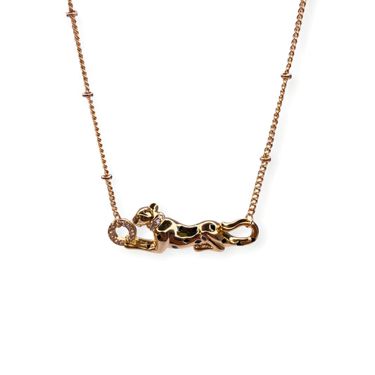 Gold Plated Panther Chain Pendant with CZ