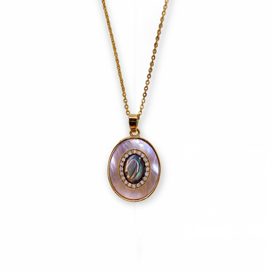 Golden Plated Oval Stone Chain Pendant with CZ