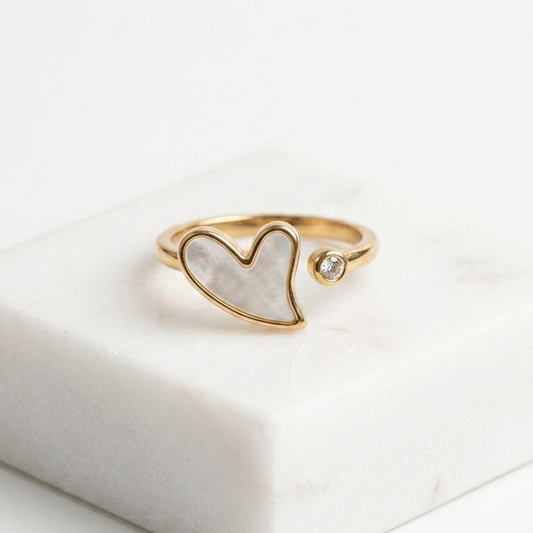 HEART clover mother of pearl RING Gold plated