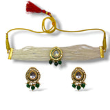 Beautiful Beaded Kundan Choker Necklace Set with Green Beads