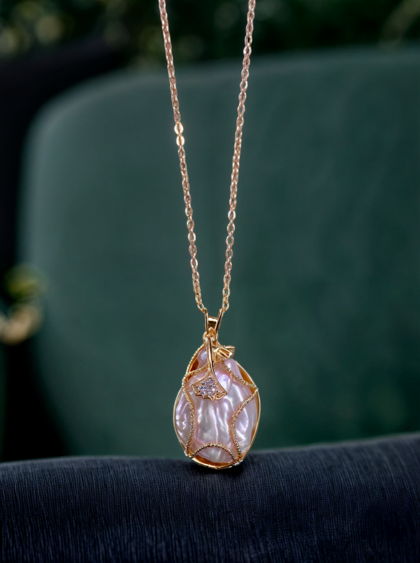Beautiful Pearl Drop Chain Pendant with CZ