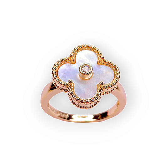 Gold plated clover mother of pearl Ring For luxury-women