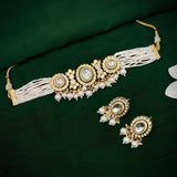 Beautiful Kundan Choker Necklace Set with White Pearls