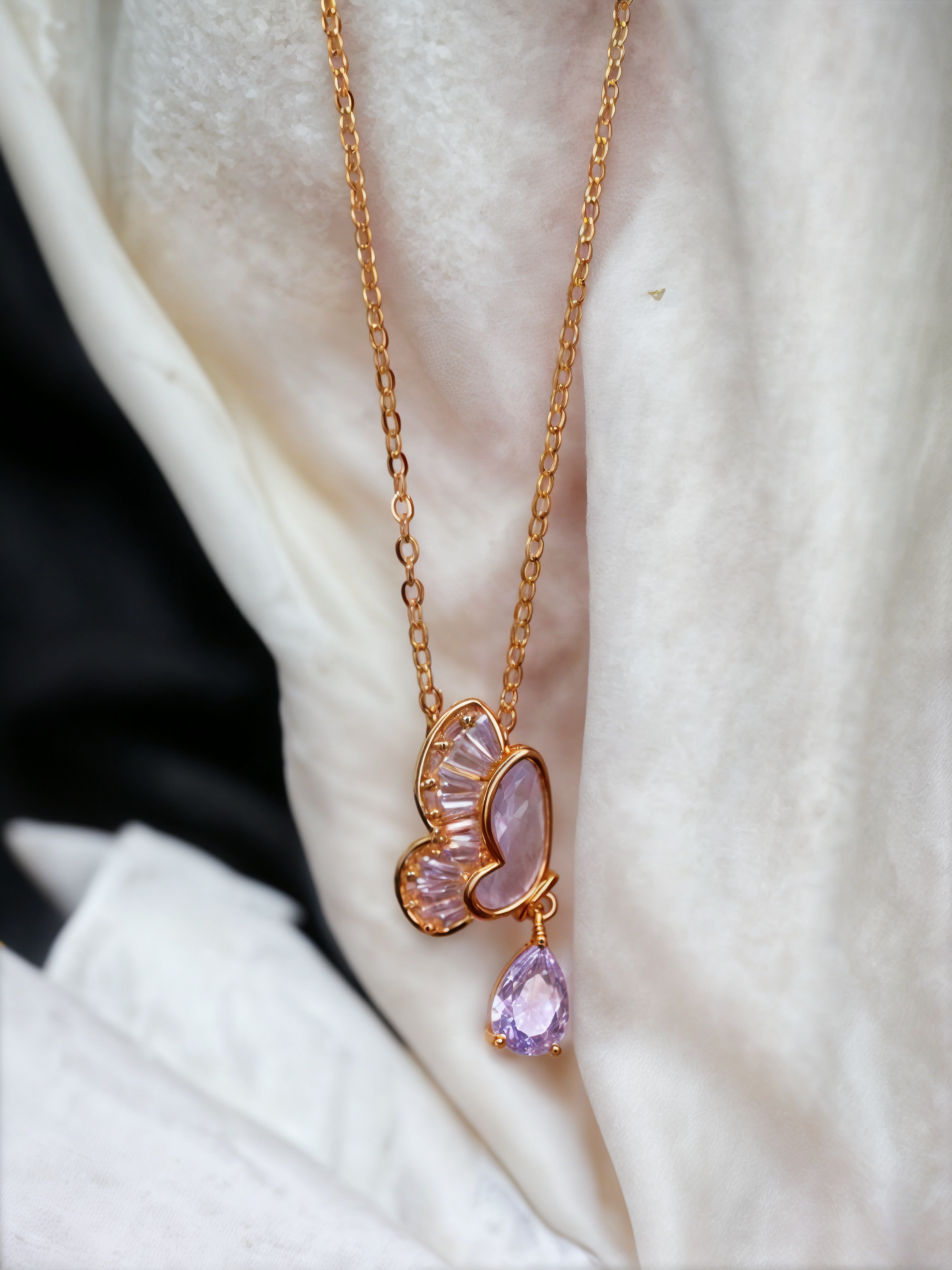 Beautiful Butterfly Chain Pendant with Drop CZ