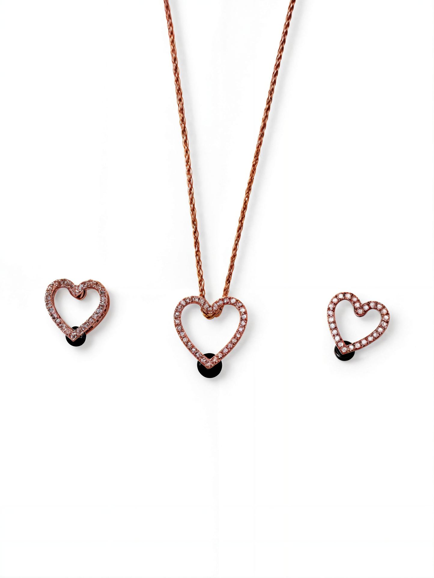 Heart Pendant Set with CZ and Dark Stone