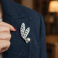 Elegant Baguette Crystal Leaf Brooch Pin with Pearl Accent