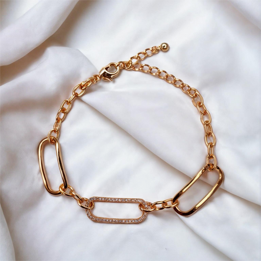 Vintage Golden Plated Link Chain Bracelet with CZ