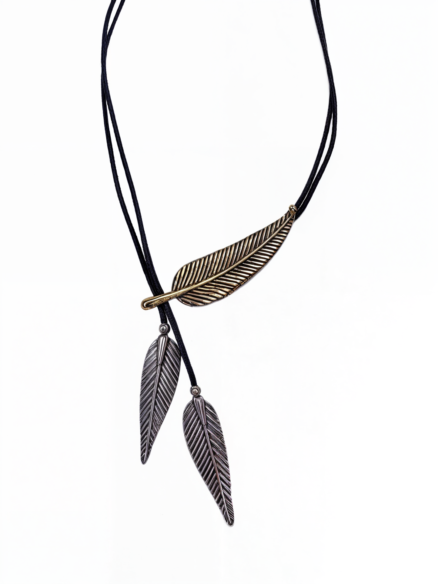 Vintage Feather Leather Long Pendant