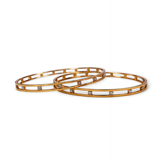 Single Line Gold Plated Bangles with Stones