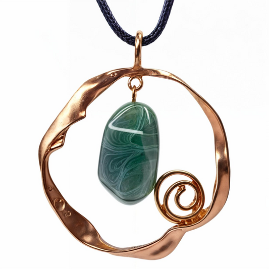 Leather Green Agate Stone Long Pendant