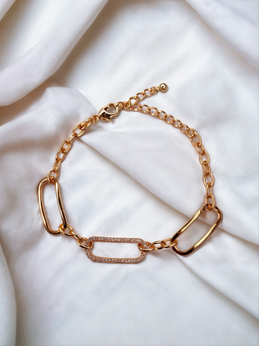 Vintage Golden Plated Link Chain Bracelet with CZ