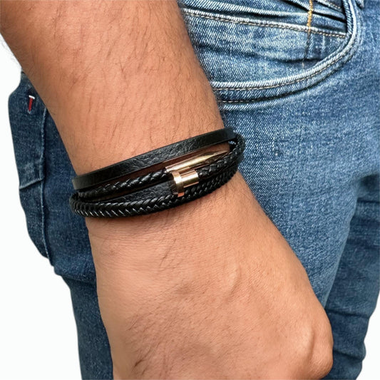 Rose Gold Leather Men's Bracelet