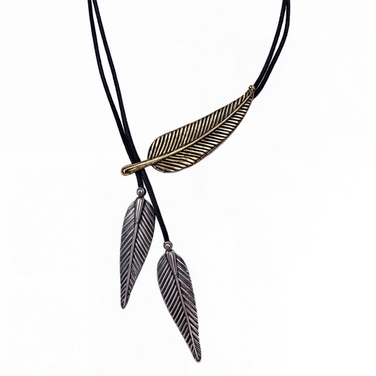 Vintage Feather Leather Long Pendant