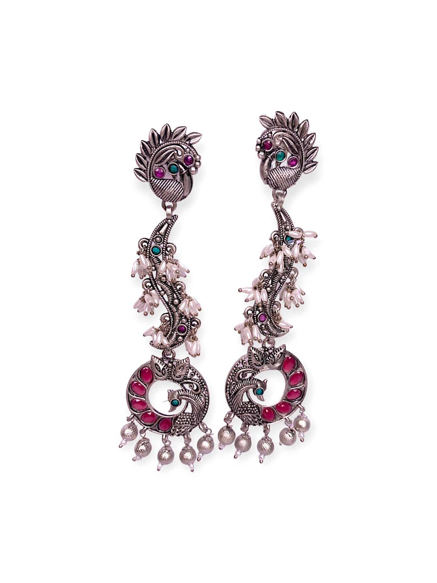 Peacock Design High Quality German Silver Plated Earring