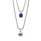 Radiant Blue Sapphire Pendant with Pearl 2 Layer Necklace