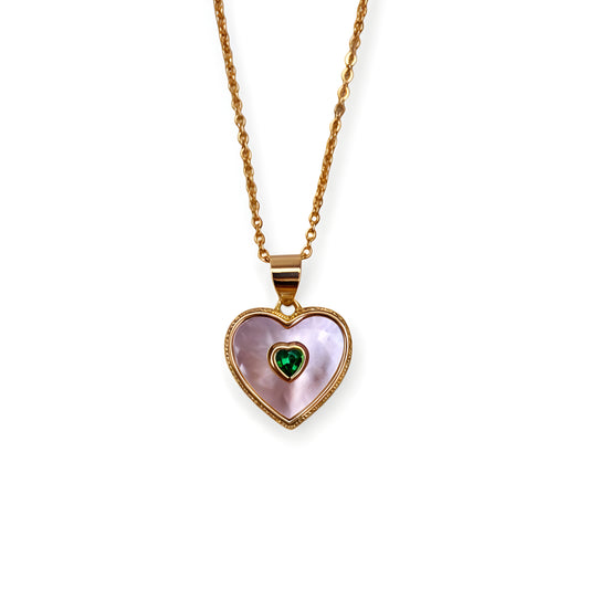 Golden Plated Heart Shape Chain Pendant with MOP