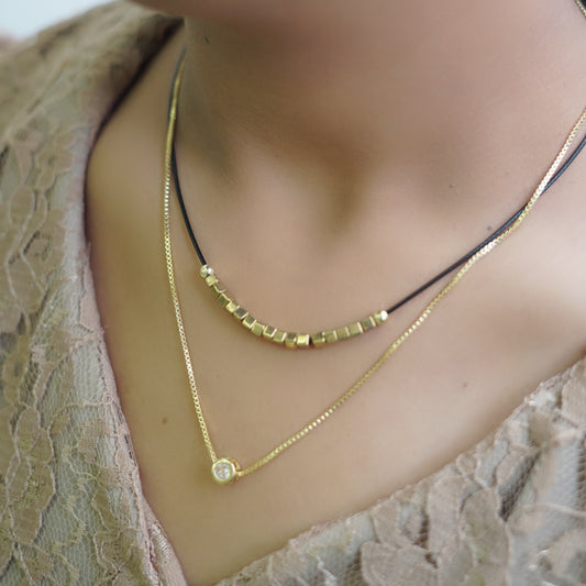 2-Layers GOLD Plated Jewelry with Dark Chain Necklace for Ladies